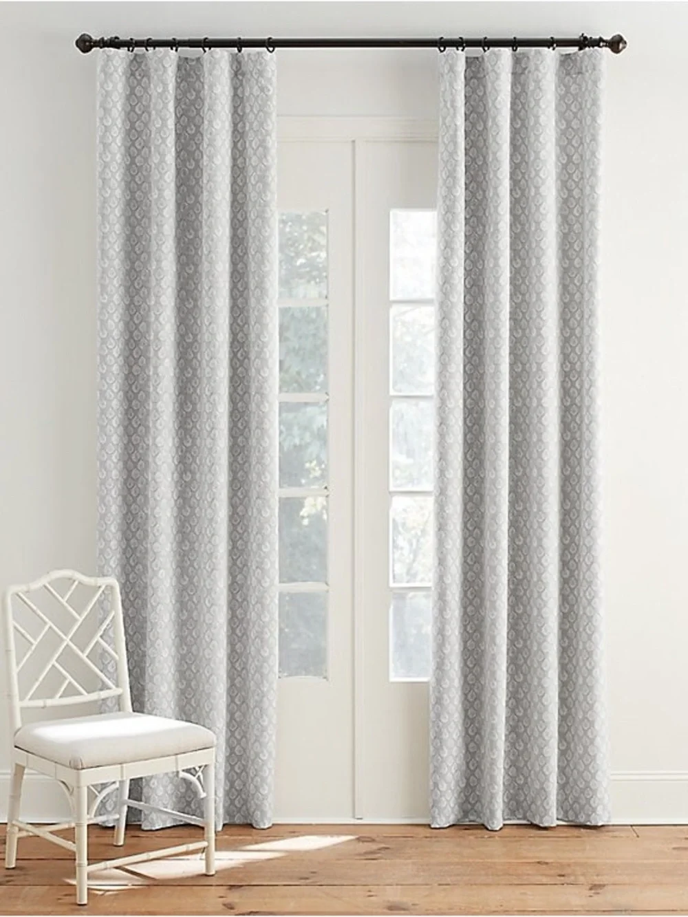 Ballard Designs 2 Drapery Panels in Madeira Leaf Grey Blockprint